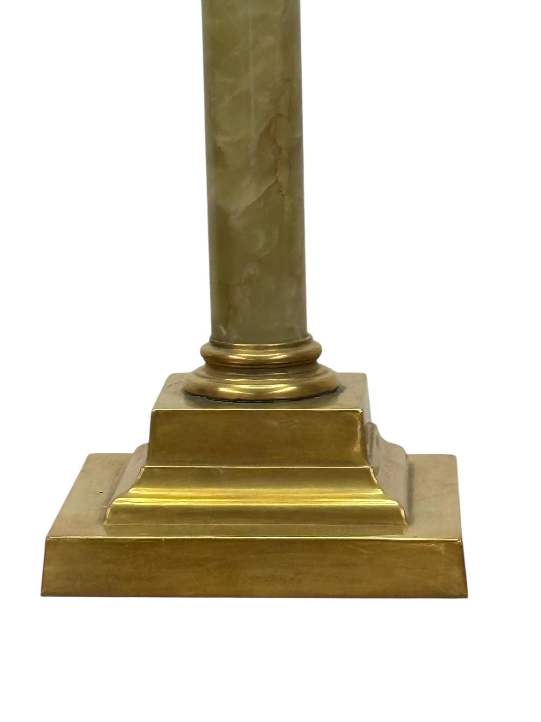 Tall Green Onyx Kerosene Lamp, Brass Electrified Onyx Lamp, Vintage Brass Lamp
