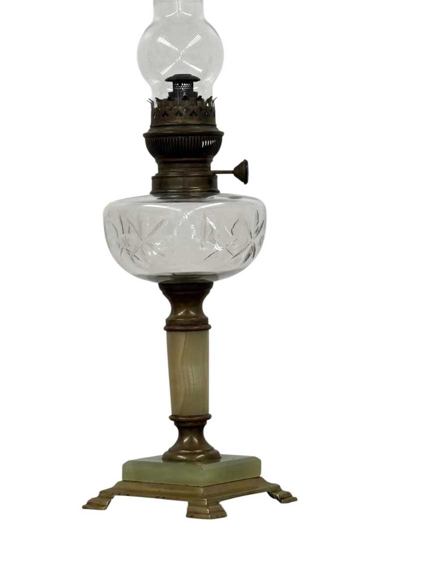 Antique Lempereur Bernard Green Onyx Oil Lamp, Brass Collectible Table Lamp, Vintage Victorian Oil Light
