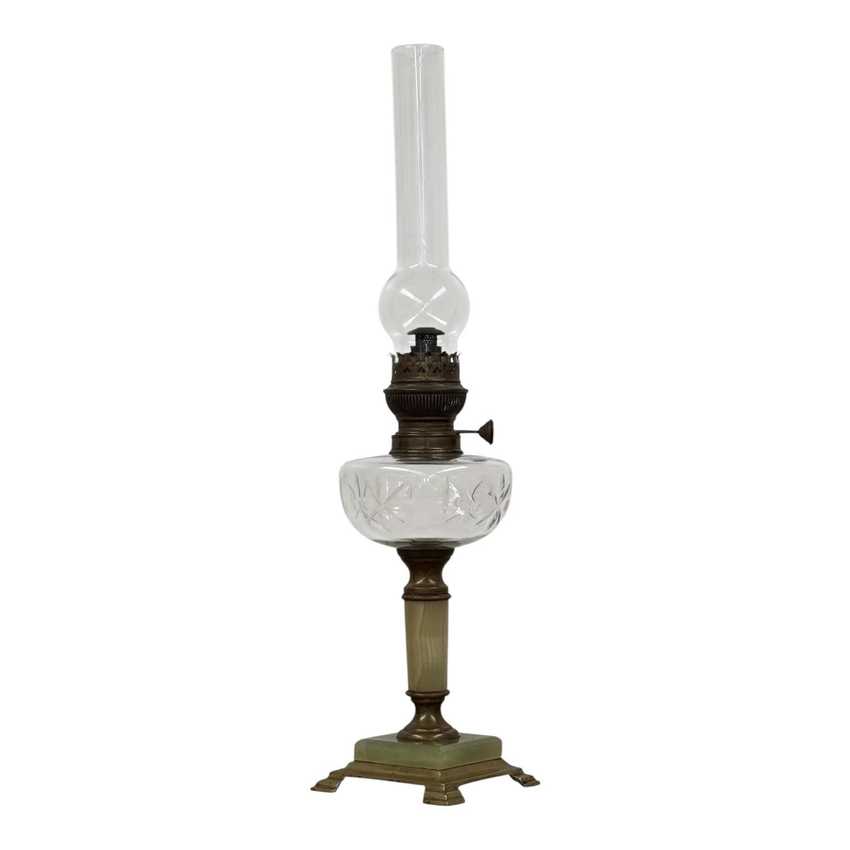 Antique Lempereur Bernard Green Onyx Oil Lamp, Brass Collectible Table Lamp, Vintage Victorian Oil Light