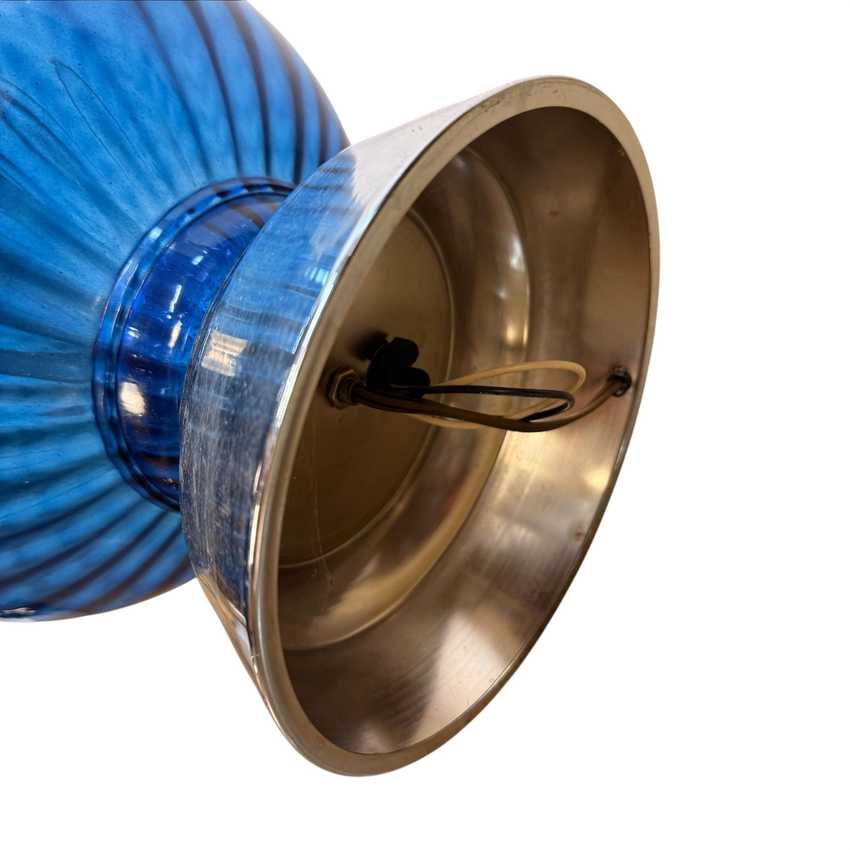 Vintage MCM Cobalt Glass Lamps, Blue Pair Vintage Lighting, Mid Century Retro Table Lamps