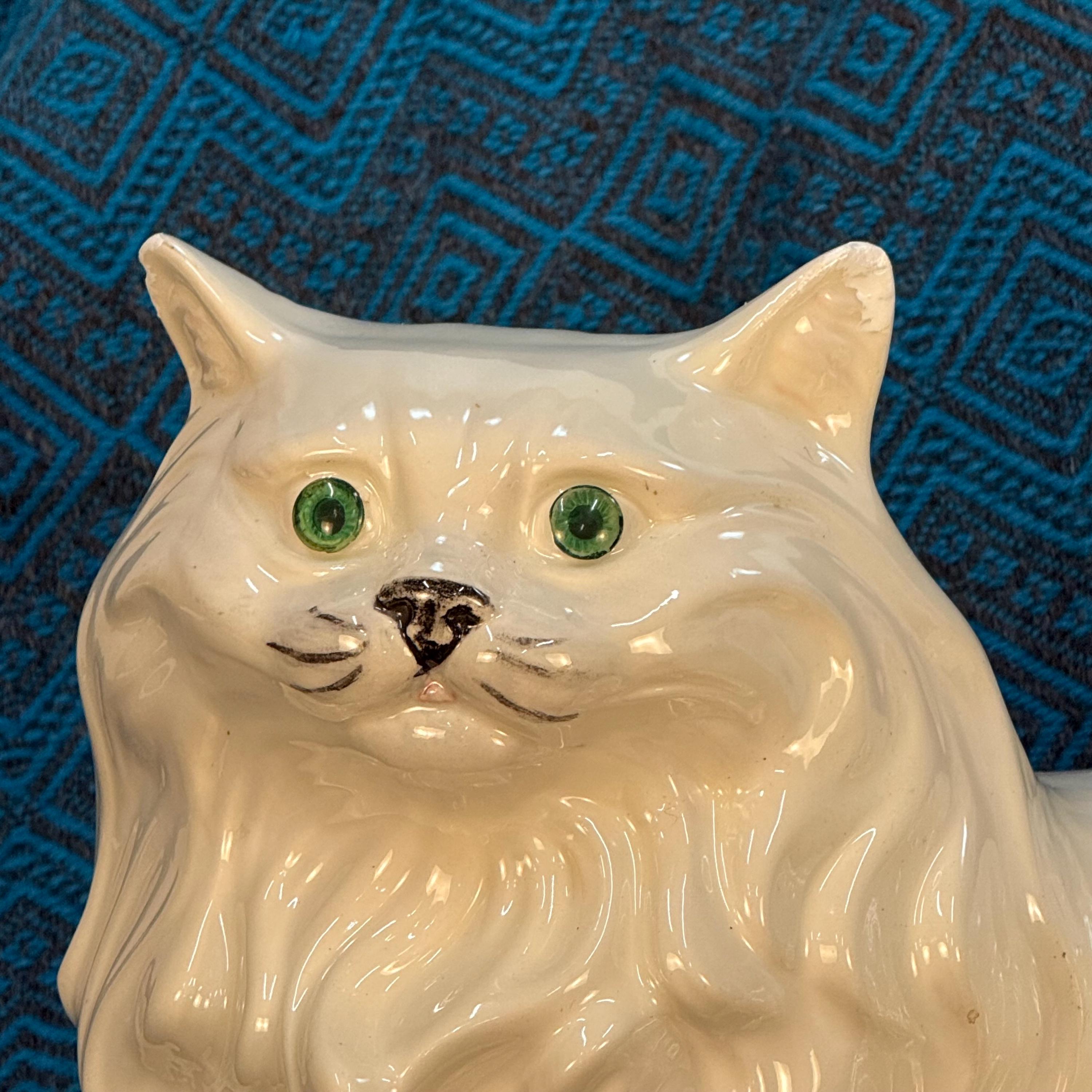 Life Size Vintage White Ceramic Cat