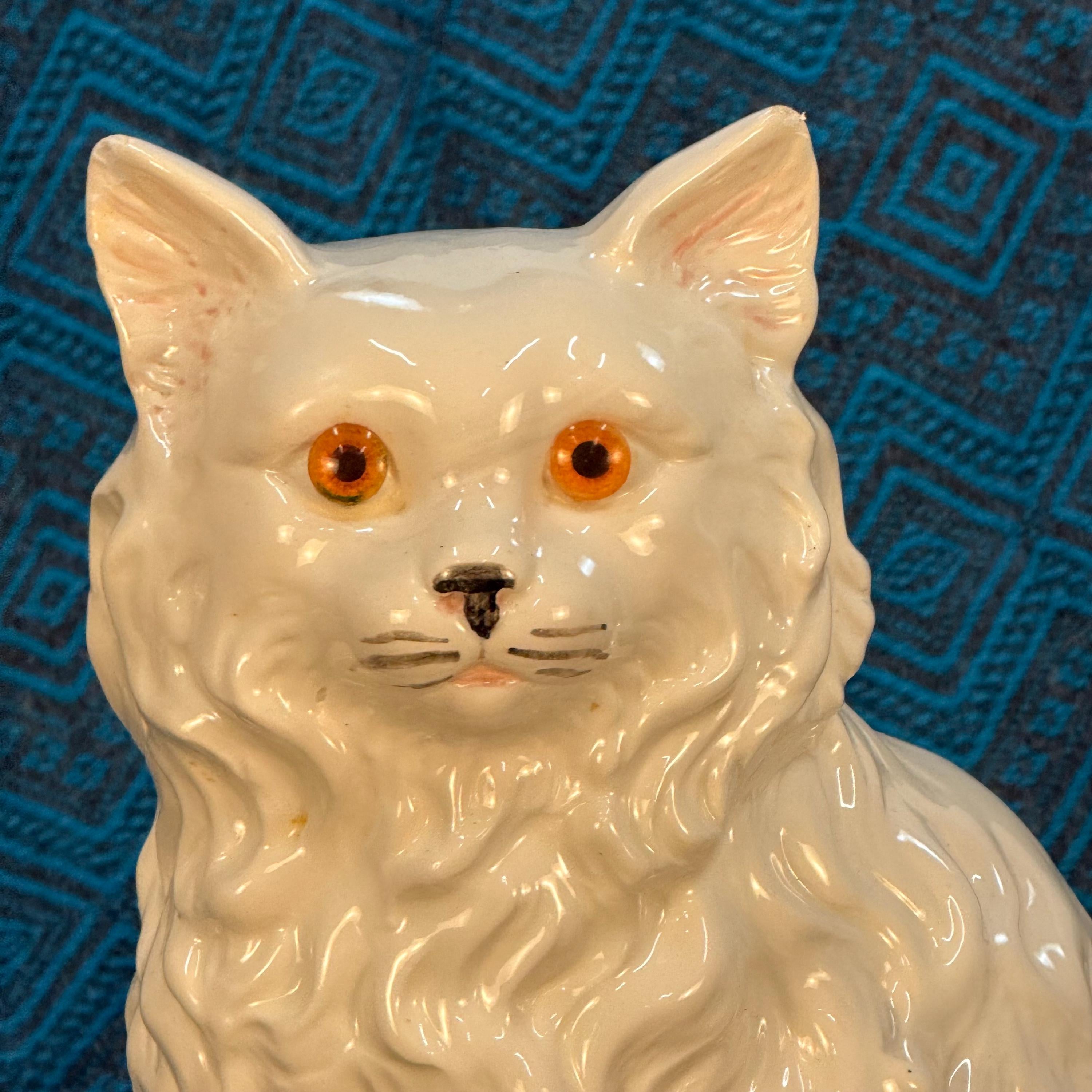 Life Size Vintage Sitting White Ceramic Cat