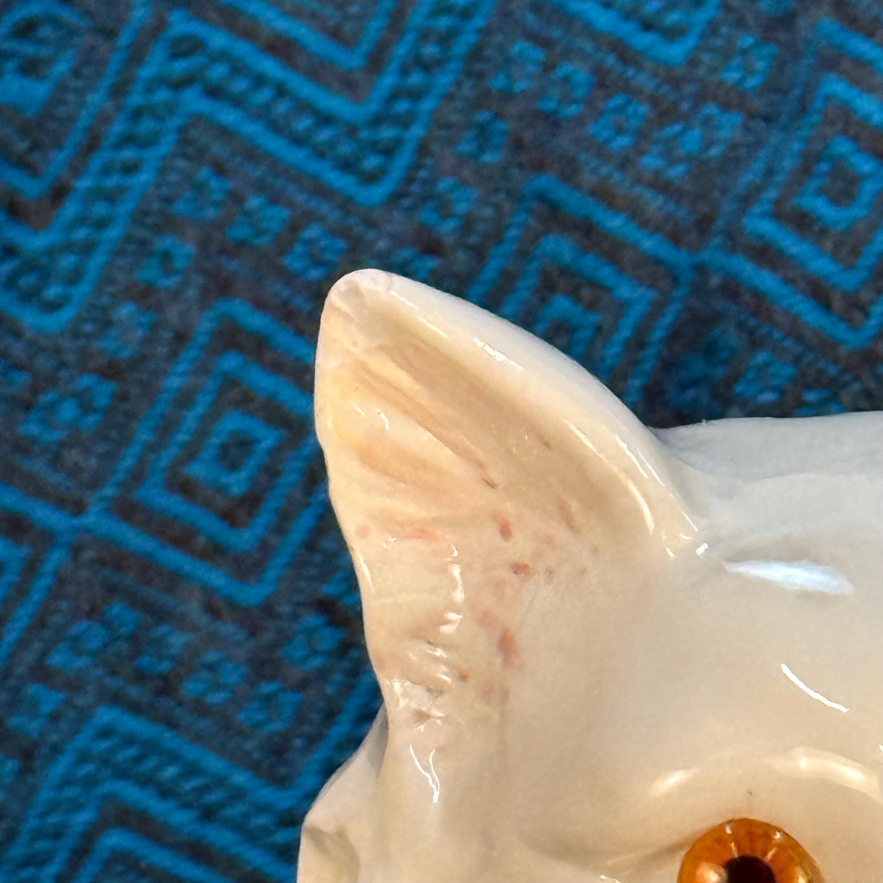 Life Size Vintage Sitting White Ceramic Cat