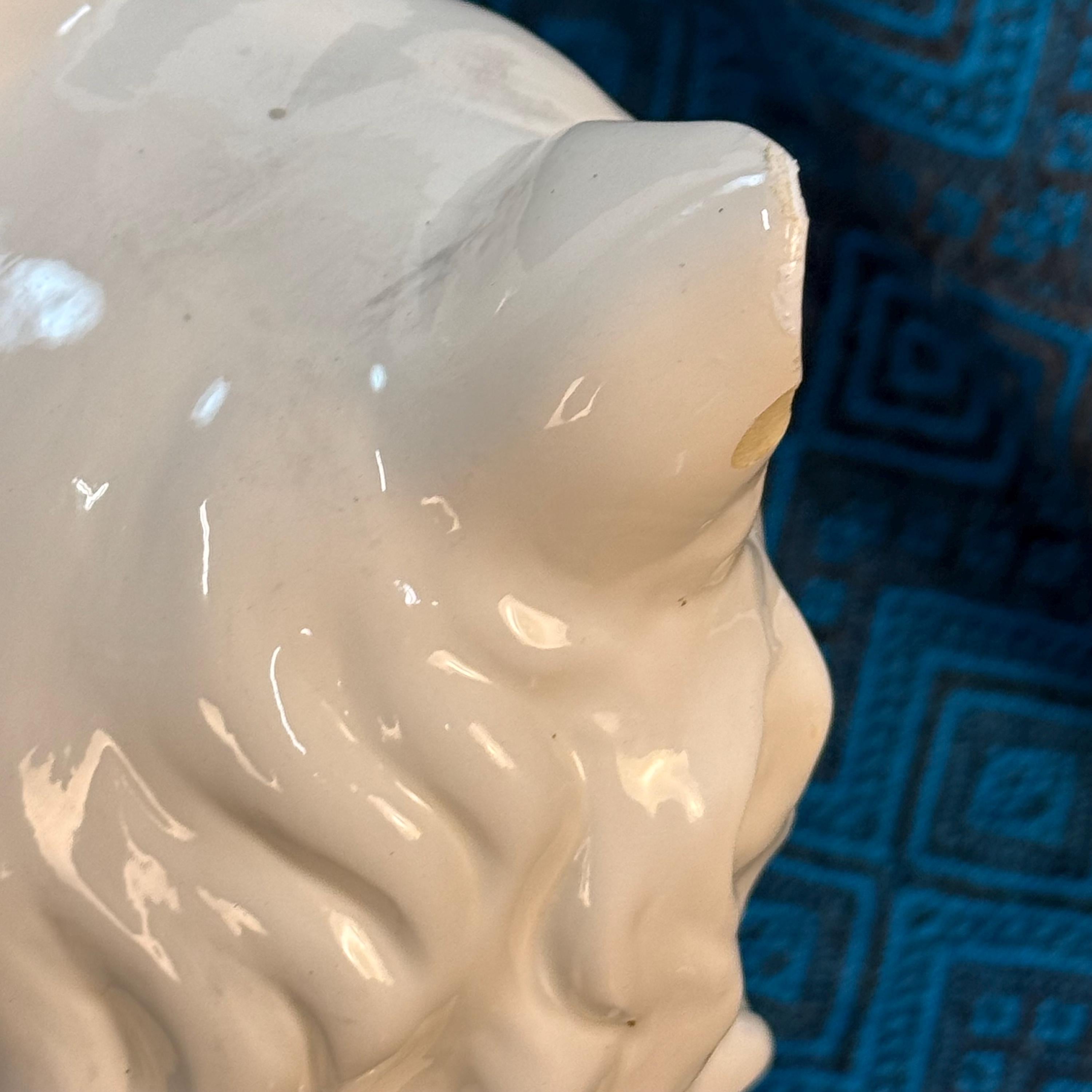Life Size Vintage Sitting White Ceramic Cat