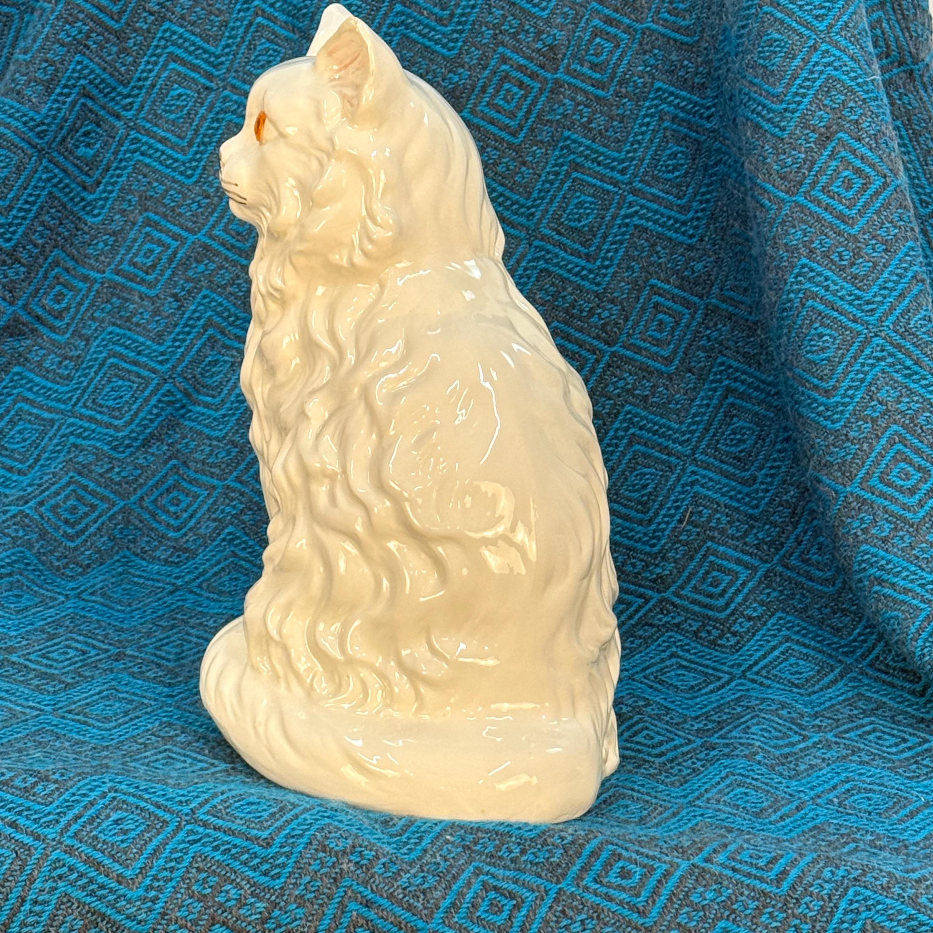 Life Size Vintage Sitting White Ceramic Cat