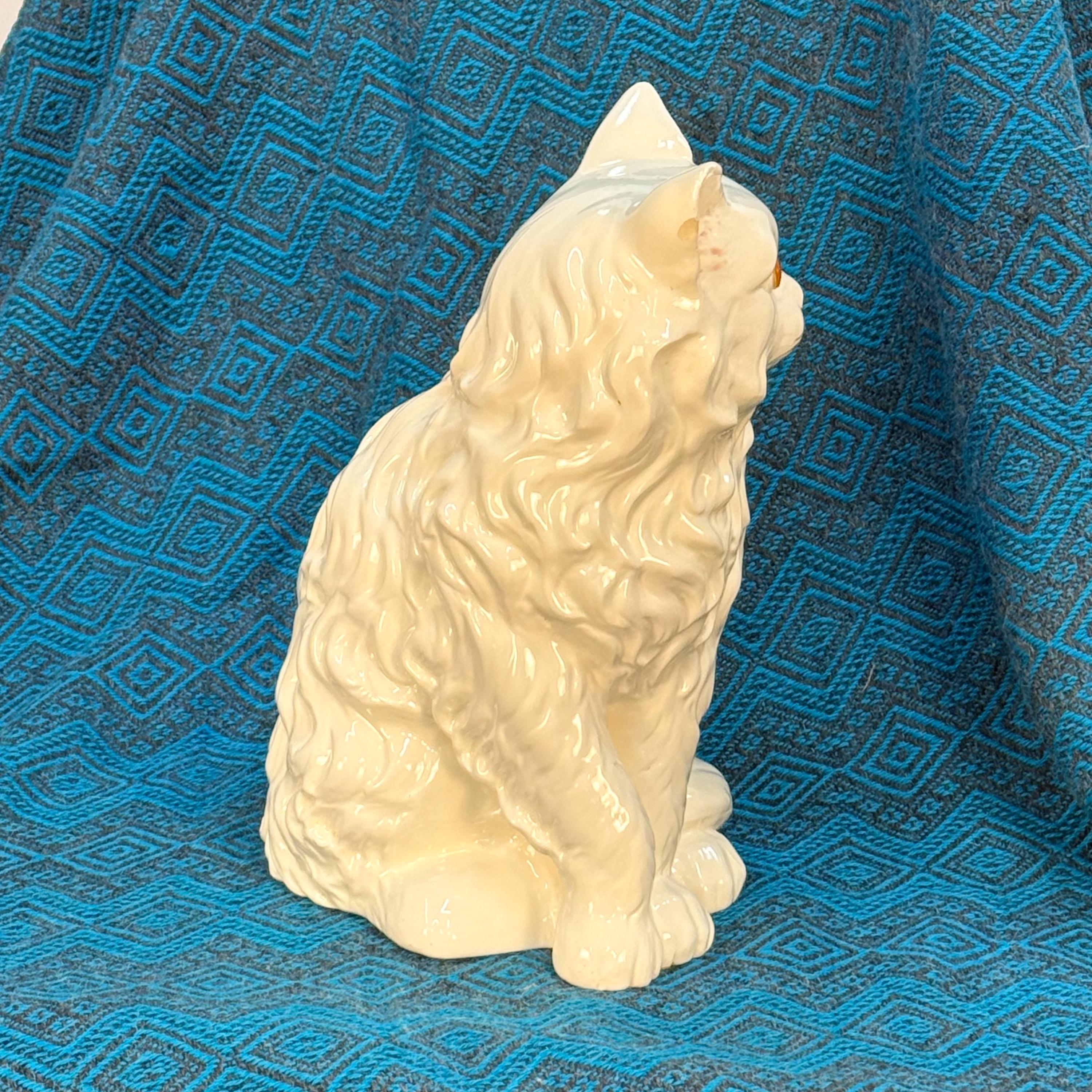 Life Size Vintage Sitting White Ceramic Cat