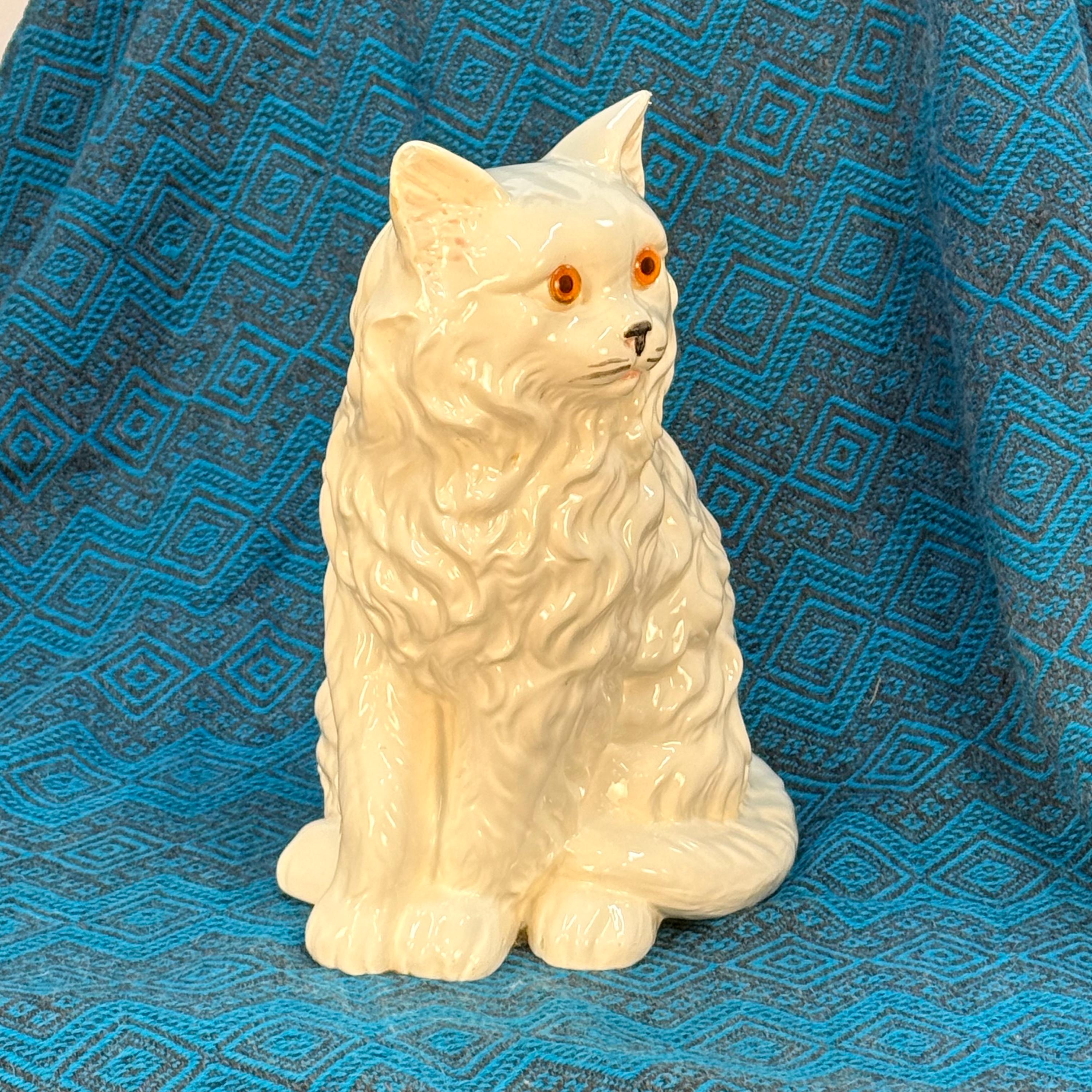 Life Size Vintage Sitting White Ceramic Cat