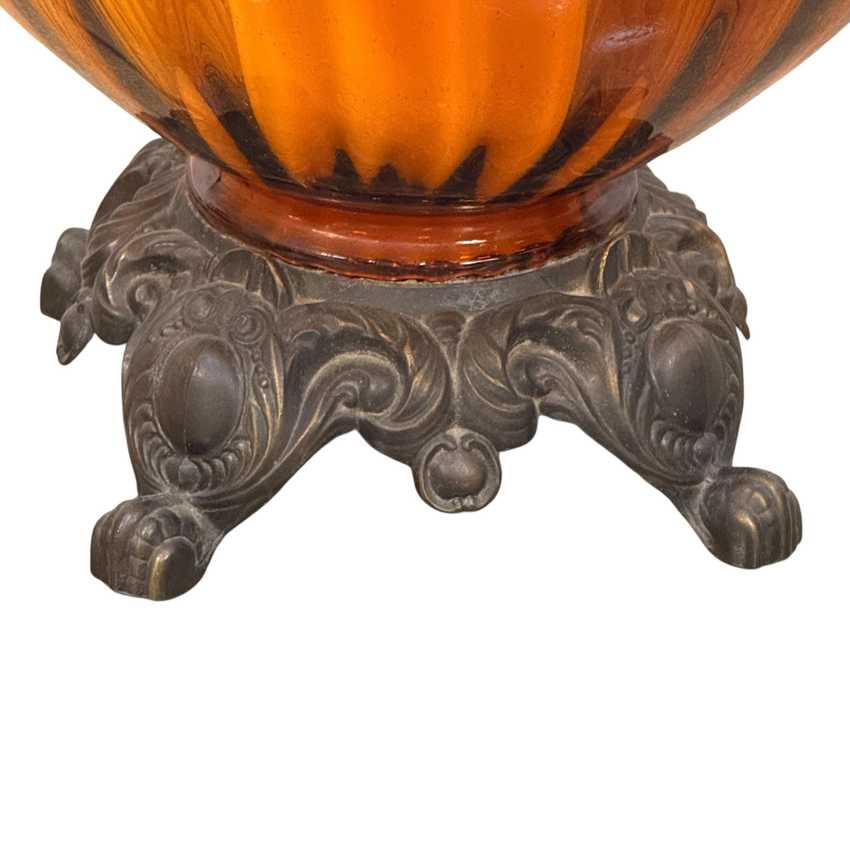 Large Amber Glass Mid Century Lamp, Hollywood Regency Vintage Lamp, Vintage Table Amber Lamp