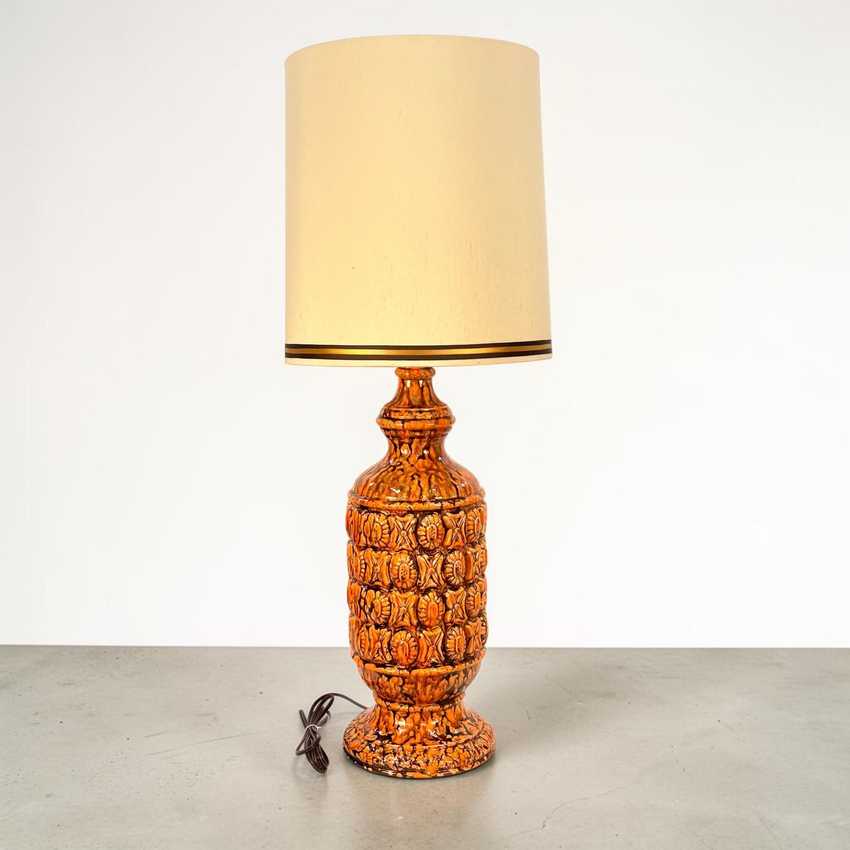 MCM Orange Ceramic Lamp, Mid Century Table Lamp, Vintage Retro Accent Lamp