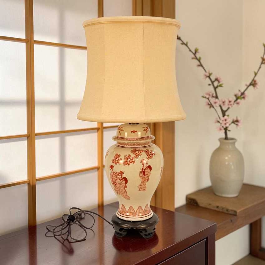 Vintage Hand Painted Kutani Style Ginger Jar Lamp, Decorated Table Lamp, Asian Chinoiserie Accent Lamp