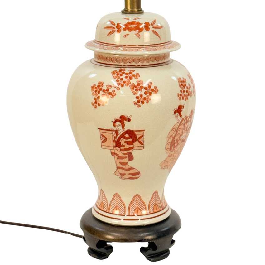 Vintage Hand Painted Kutani Style Ginger Jar Lamp, Decorated Table Lamp, Asian Chinoiserie Accent Lamp