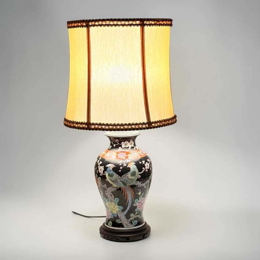Vintage Black Tabletop Ginger Jar Lamp, Decorative Accent Vase Lamp, Chinoiserie Traditional Jar Lamp