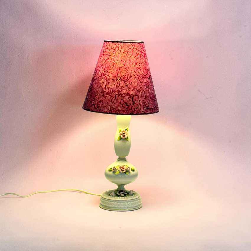 Ceramic Handmade Accent Rose Lamp | Japanese Vintage Table Lamp | Floral Ceramic Lamp