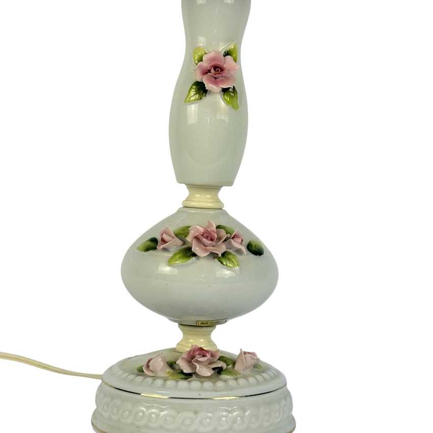 Ceramic Handmade Accent Rose Lamp | Japanese Vintage Table Lamp | Floral Ceramic Lamp