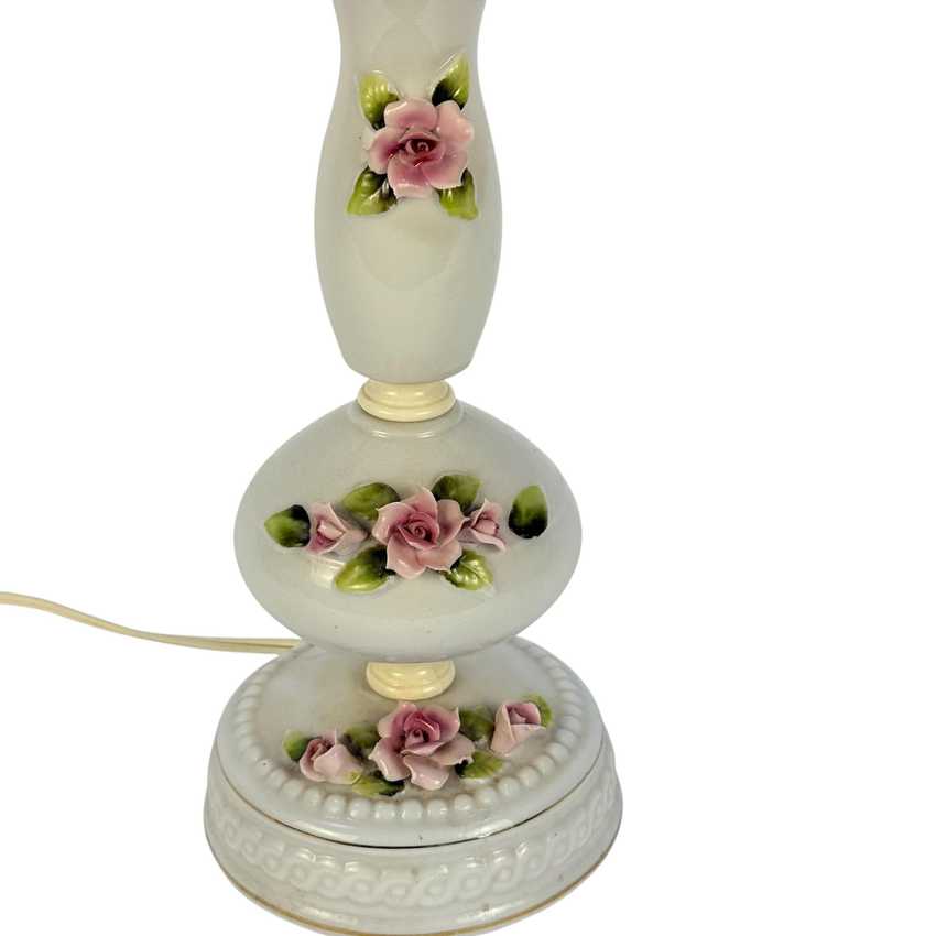 Ceramic Handmade Accent Rose Lamp | Japanese Vintage Table Lamp | Floral Ceramic Lamp