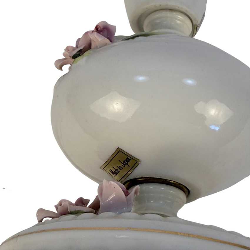 Ceramic Handmade Accent Rose Lamp | Japanese Vintage Table Lamp | Floral Ceramic Lamp