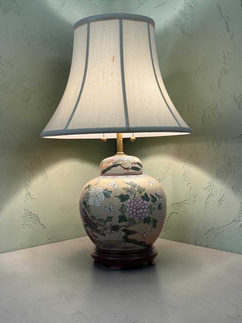 Vintage Ginger Jar Lamp | Hand Painted Chinoiserie Table Lamp | Traditional Floral Accent Lamp