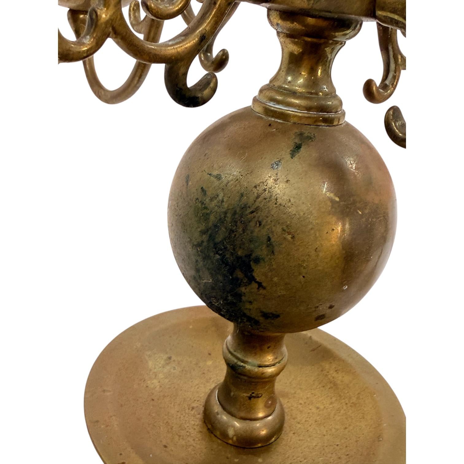 5 Arm Dutch Style Brass Candelabras, Vintage Ornate Brass Candlesticks, Pair Traditional Brass Candle Holders