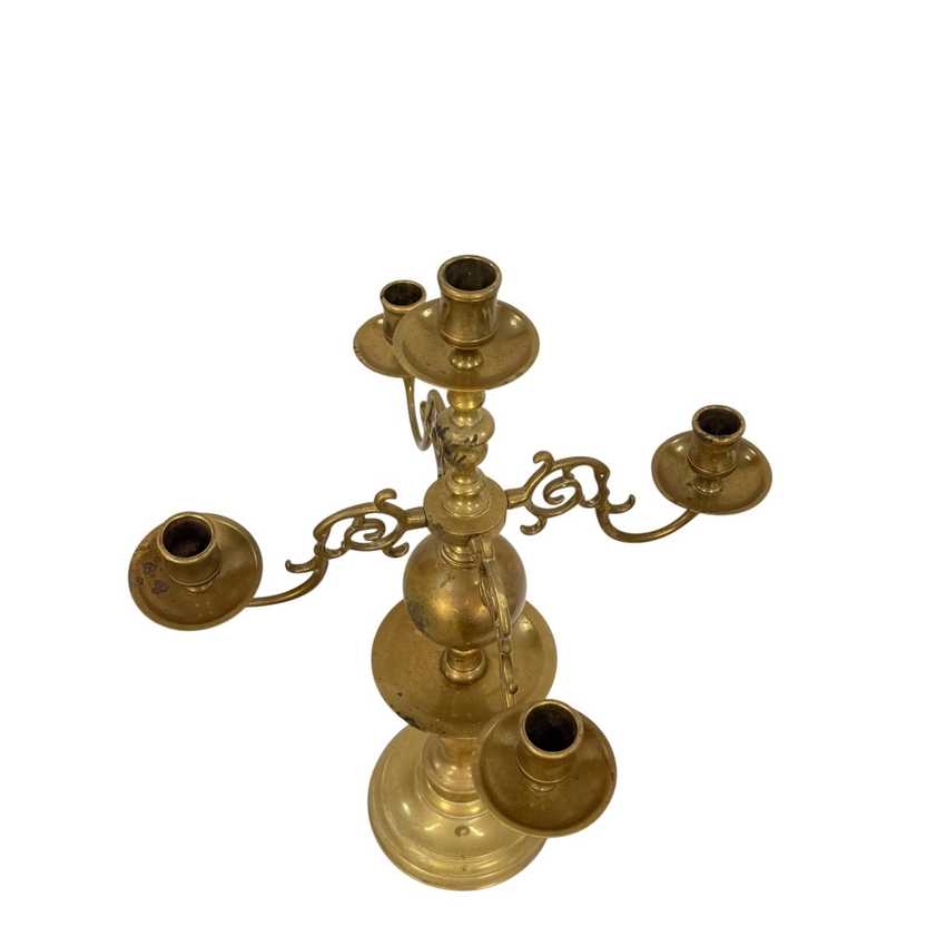 5 Arm Dutch Style Brass Candelabras, Vintage Ornate Brass Candlesticks, Pair Traditional Brass Candle Holders