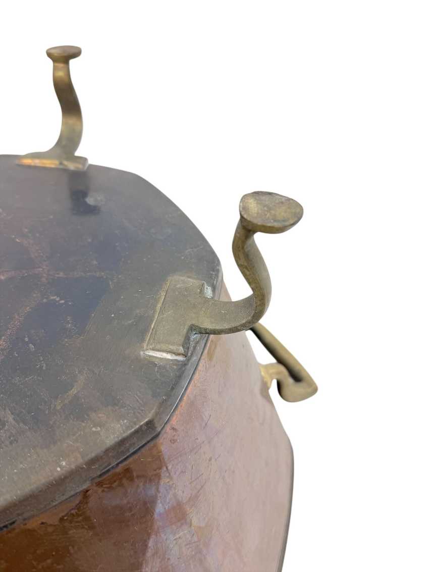 Antique Octagonal Copper and Brass Pagoda Form Lidded Coal or Kindling Bin | Large Copper Vessel