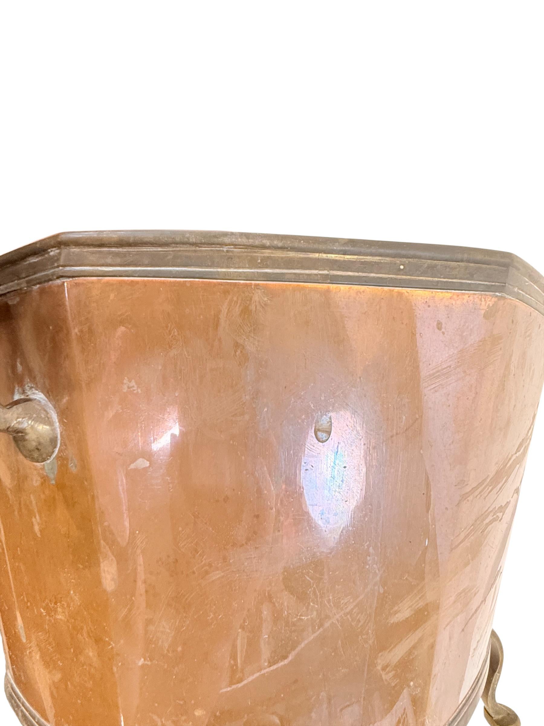 Antique Octagonal Copper and Brass Pagoda Form Lidded Coal or Kindling Bin | Large Copper Vessel