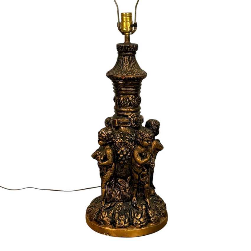 Monumental Chalkware Hand Painted Cherub Lamp, Sculpted Figural Table Lamp, Vintage Baroque Chalkware Lamp