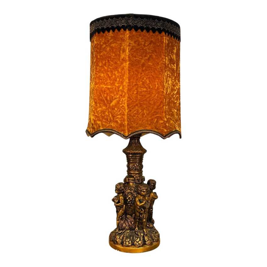 Monumental Chalkware Hand Painted Cherub Lamp, Sculpted Figural Table Lamp, Vintage Baroque Chalkware Lamp