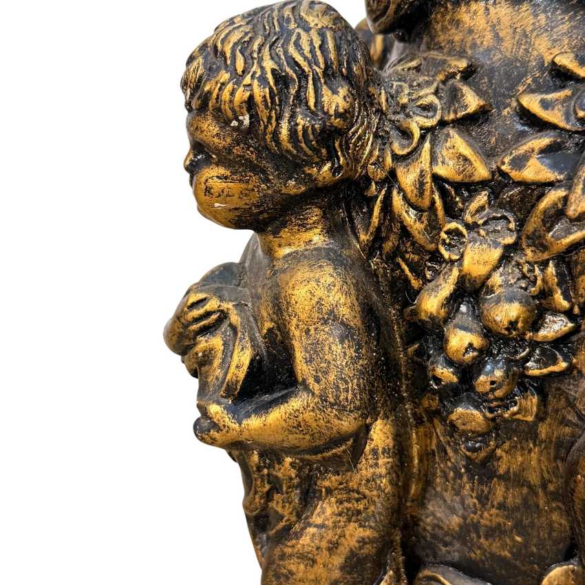 Monumental Chalkware Hand Painted Cherub Lamp, Sculpted Figural Table Lamp, Vintage Baroque Chalkware Lamp