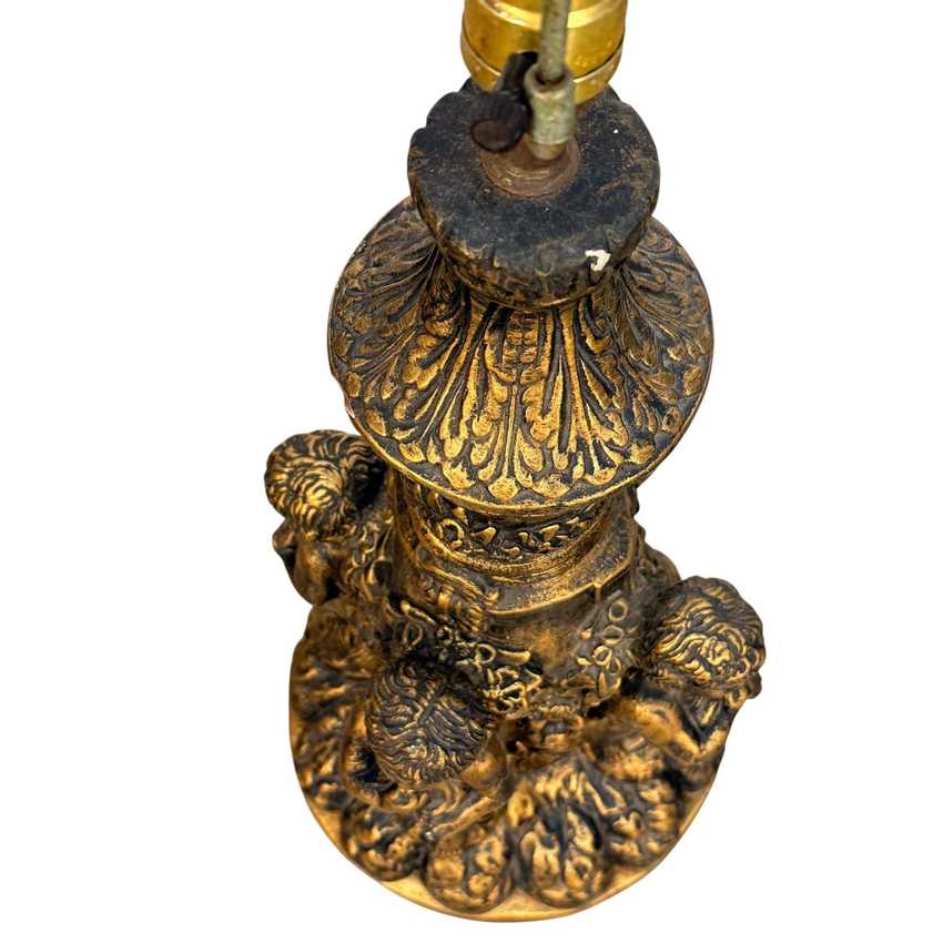 Monumental Chalkware Hand Painted Cherub Lamp, Sculpted Figural Table Lamp, Vintage Baroque Chalkware Lamp