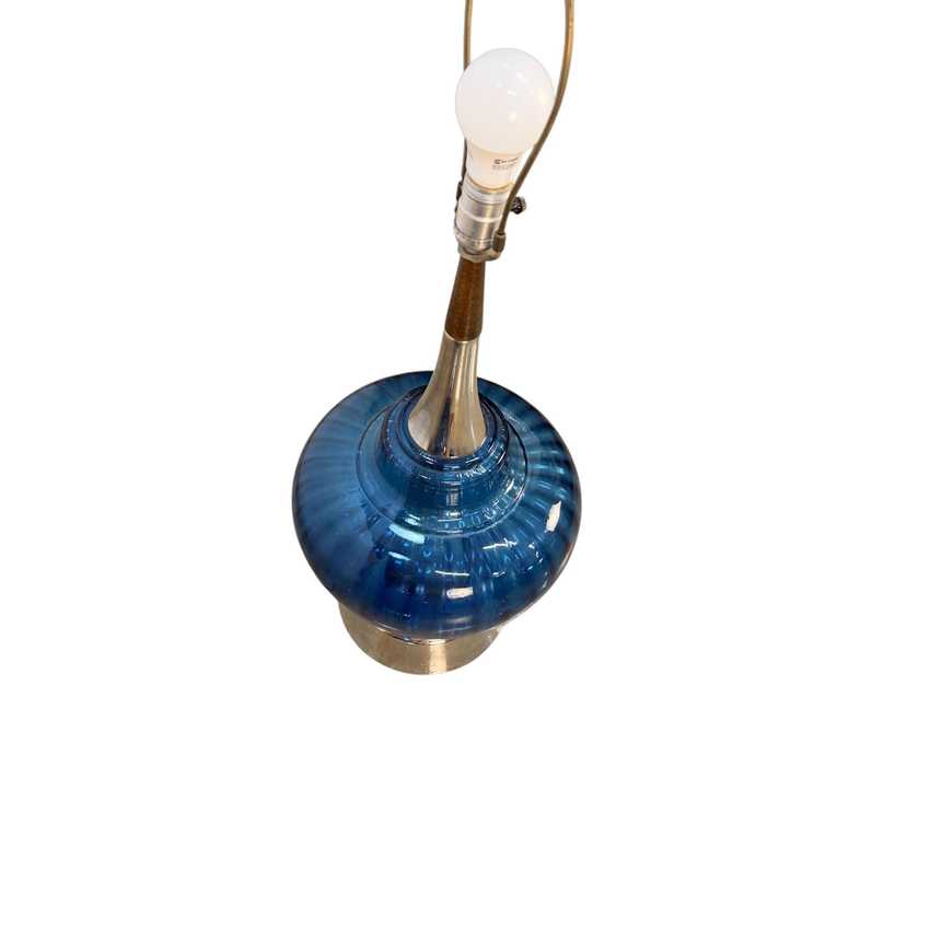 Vintage MCM Cobalt Glass Lamps, Blue Pair Vintage Lighting, Mid Century Retro Table Lamps
