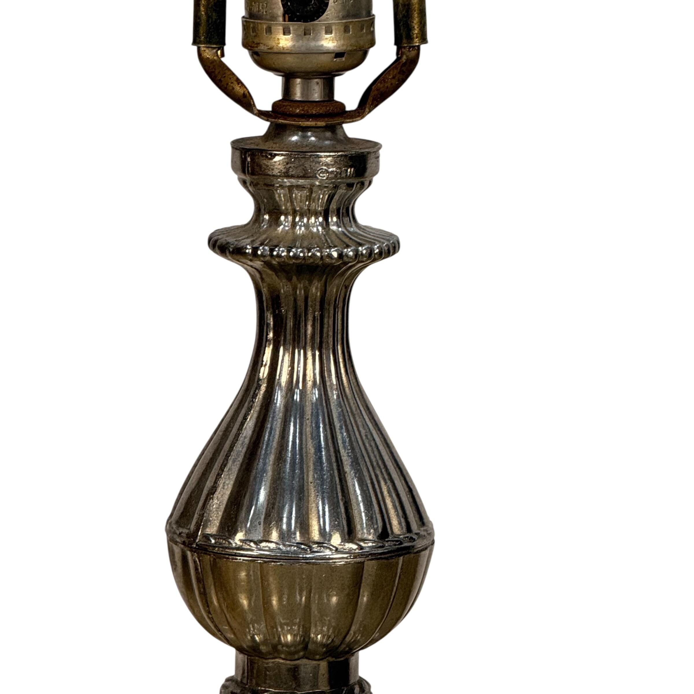 Vintage Silver Frosted Glass Lamp, Weighted Table Lamp, Hollywood Regency Desk Lamp
