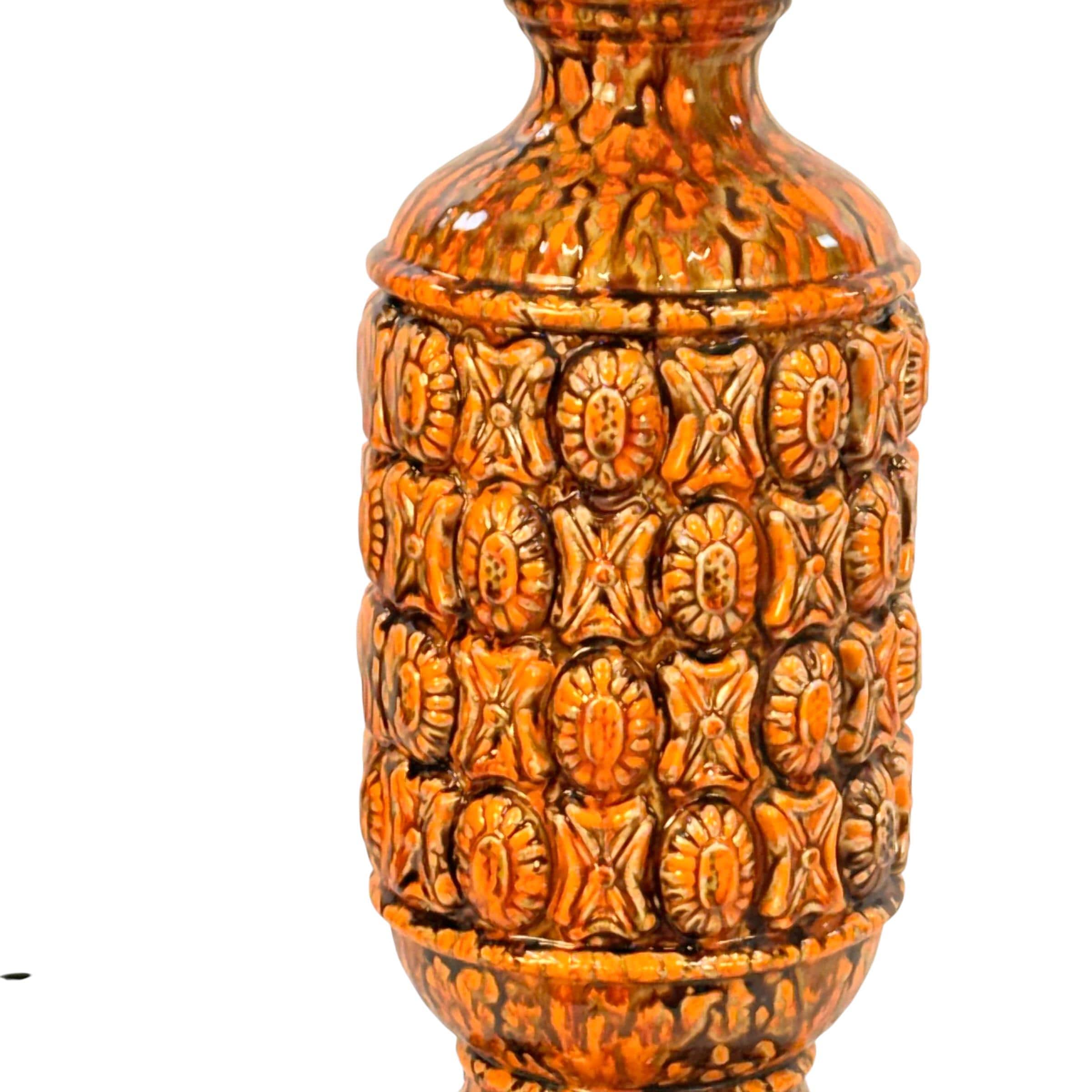 MCM Orange Ceramic Lamp, Mid Century Table Lamp, Vintage Retro Accent Lamp