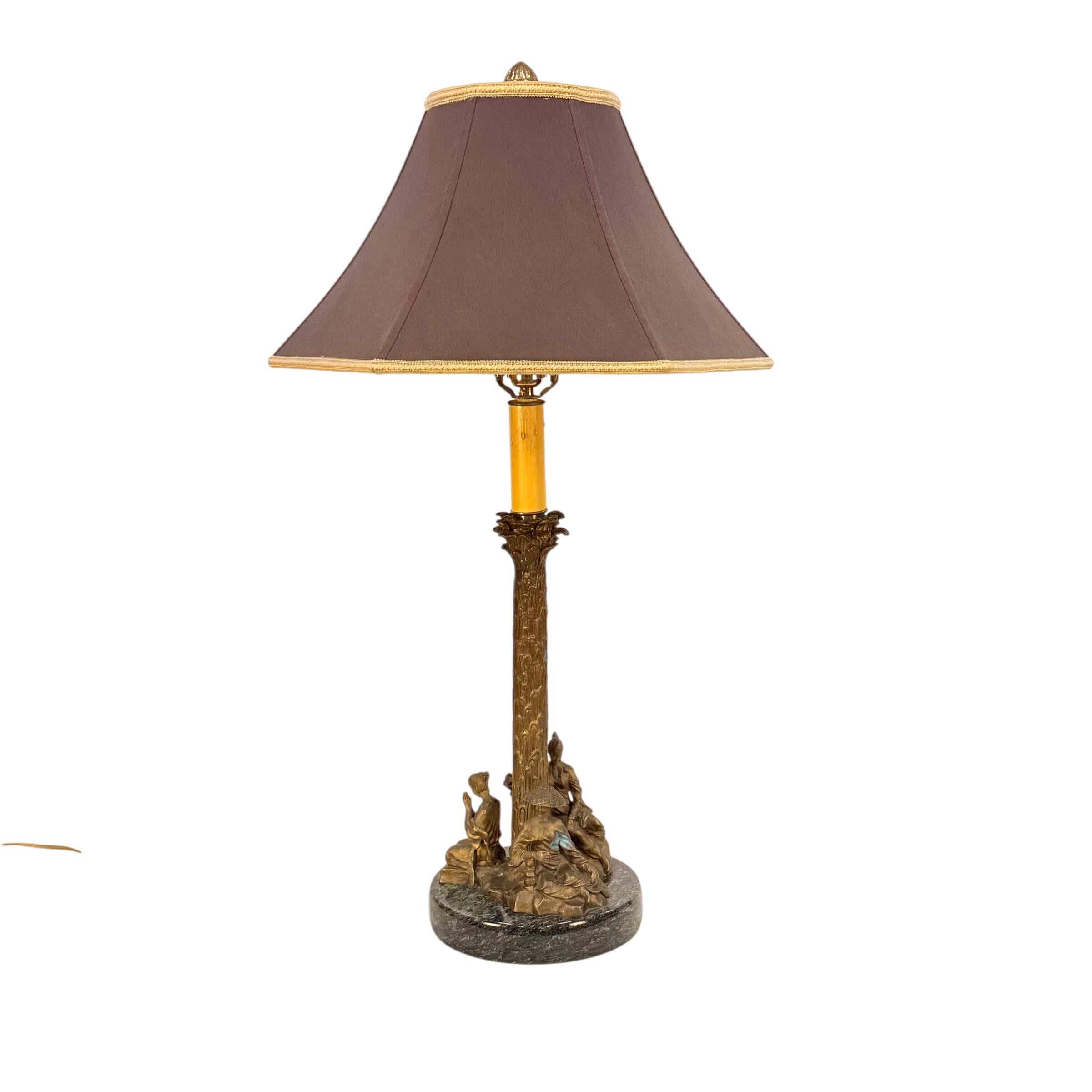 Chinese Chelsea House Vintage Pavillion Lamp, Bronze Pagoda Table Lamp, Chinoiserie Architectural Accent Lamp