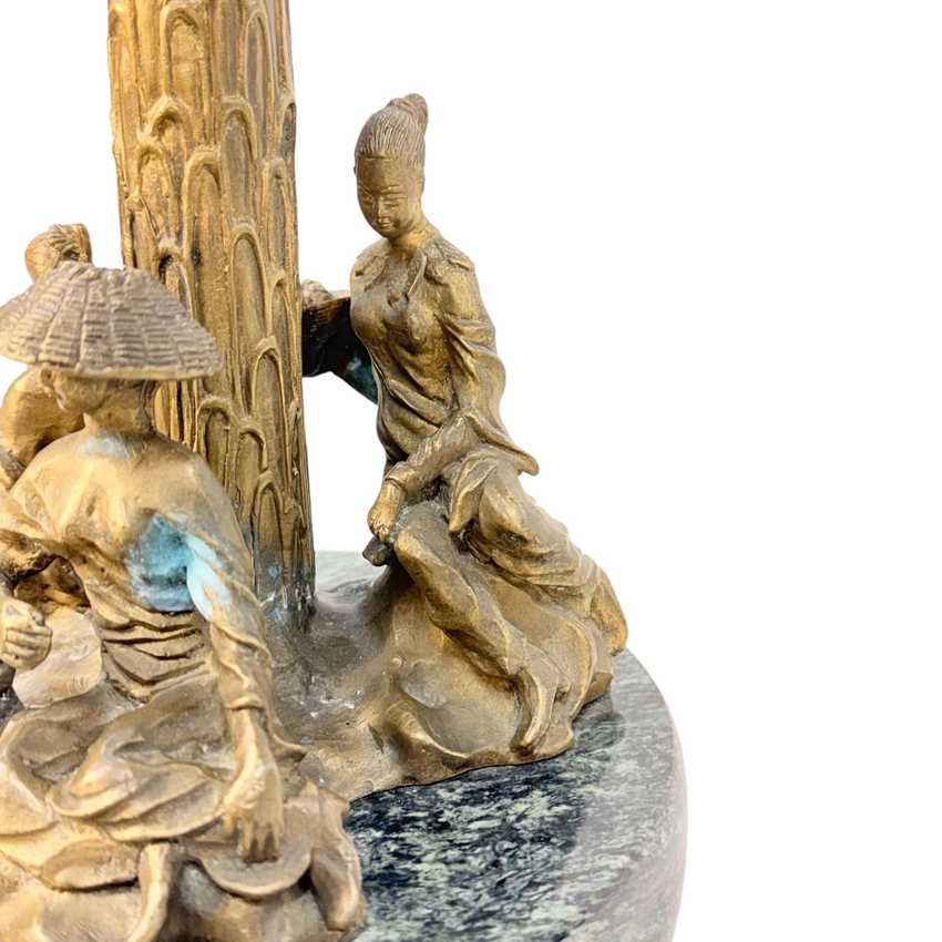 Chinese Chelsea House Vintage Pavillion Lamp, Bronze Pagoda Table Lamp, Chinoiserie Architectural Accent Lamp