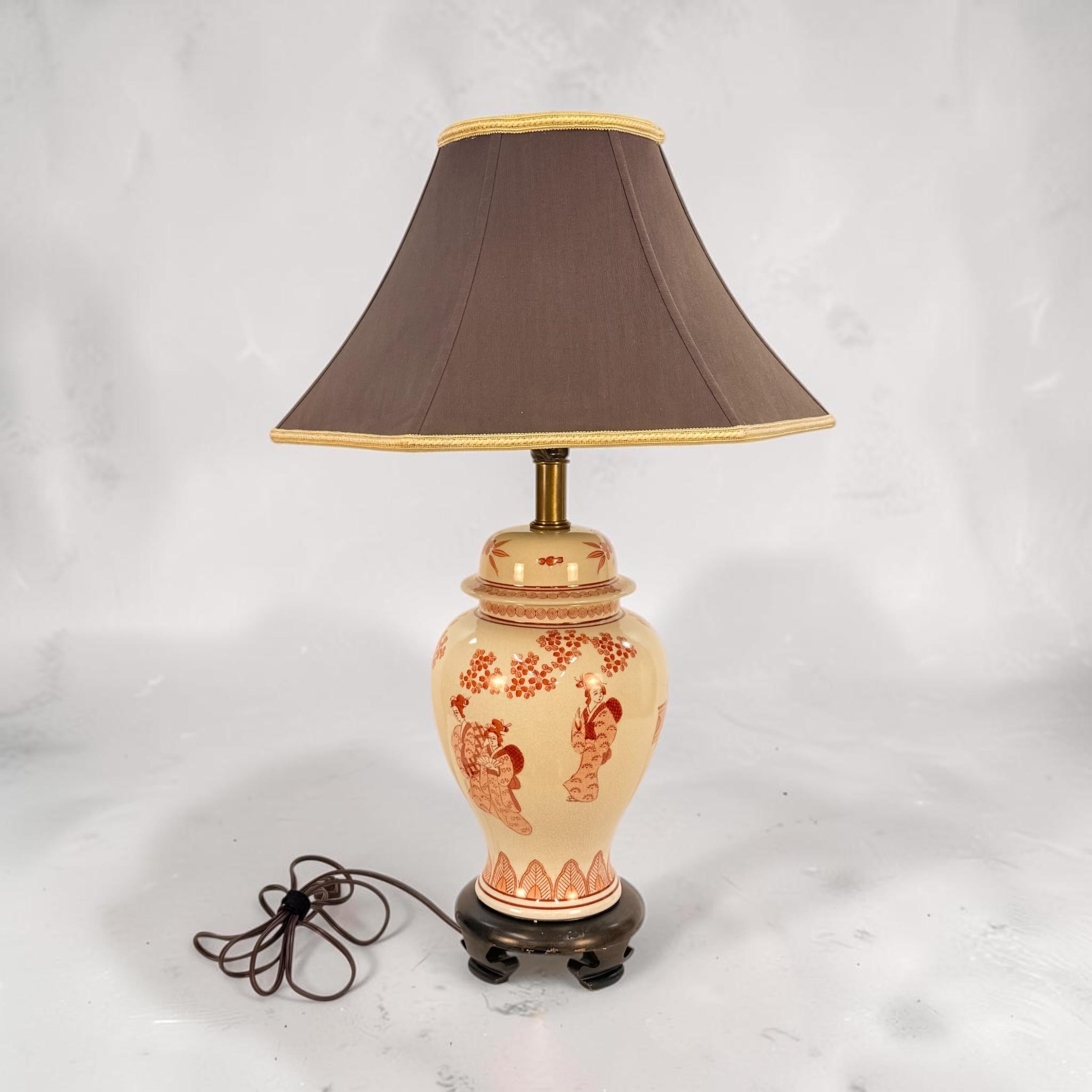 Vintage Hand Painted Kutani Style Ginger Jar Lamp, Decorated Table Lamp, Asian Chinoiserie Accent Lamp