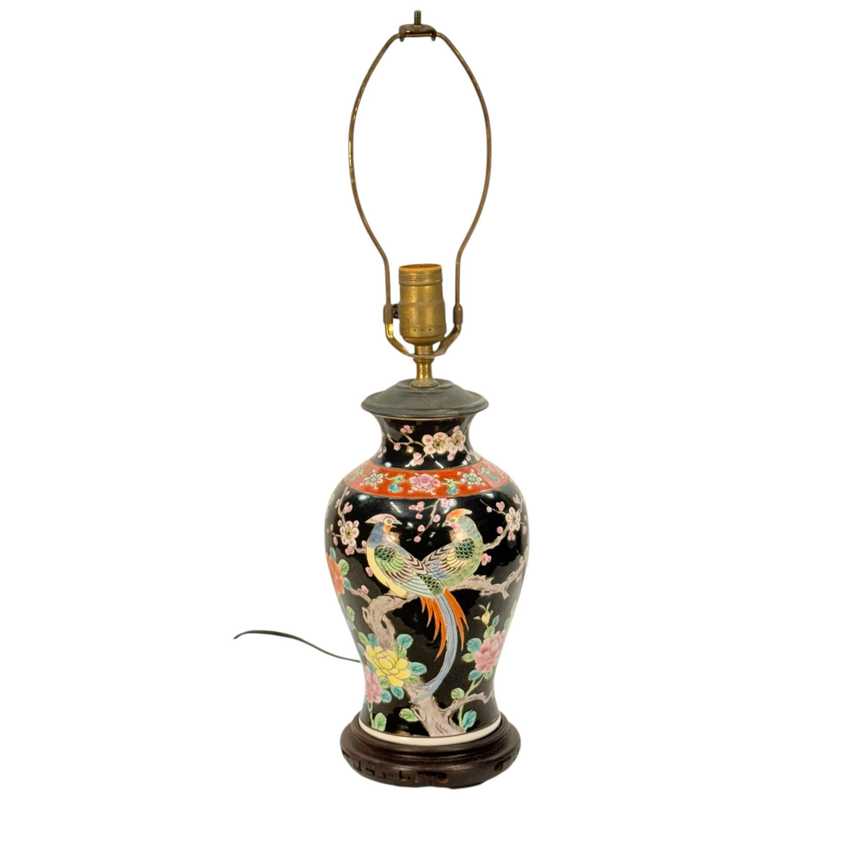 Vintage Black Tabletop Ginger Jar Lamp, Decorative Accent Vase Lamp, Chinoiserie Traditional Jar Lamp