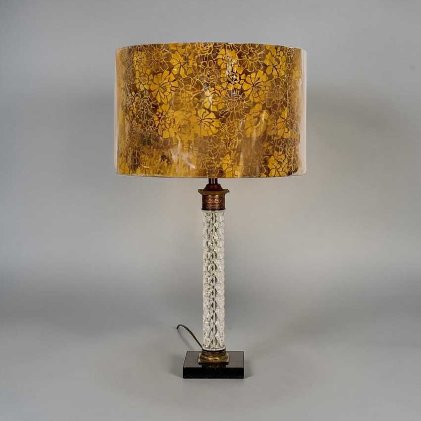 Yellow Brown Floral Drum Lampshade, Batik Cotton 16 Inch Cotton Lampshade, Handmade Floral Lampshade