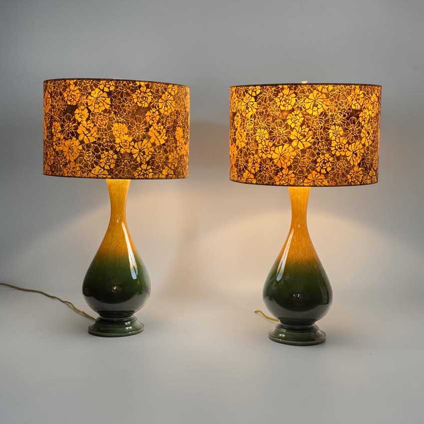 Yellow Brown Floral Drum Lampshade, Batik Cotton 16 Inch Cotton Lampshade, Handmade Floral Lampshade