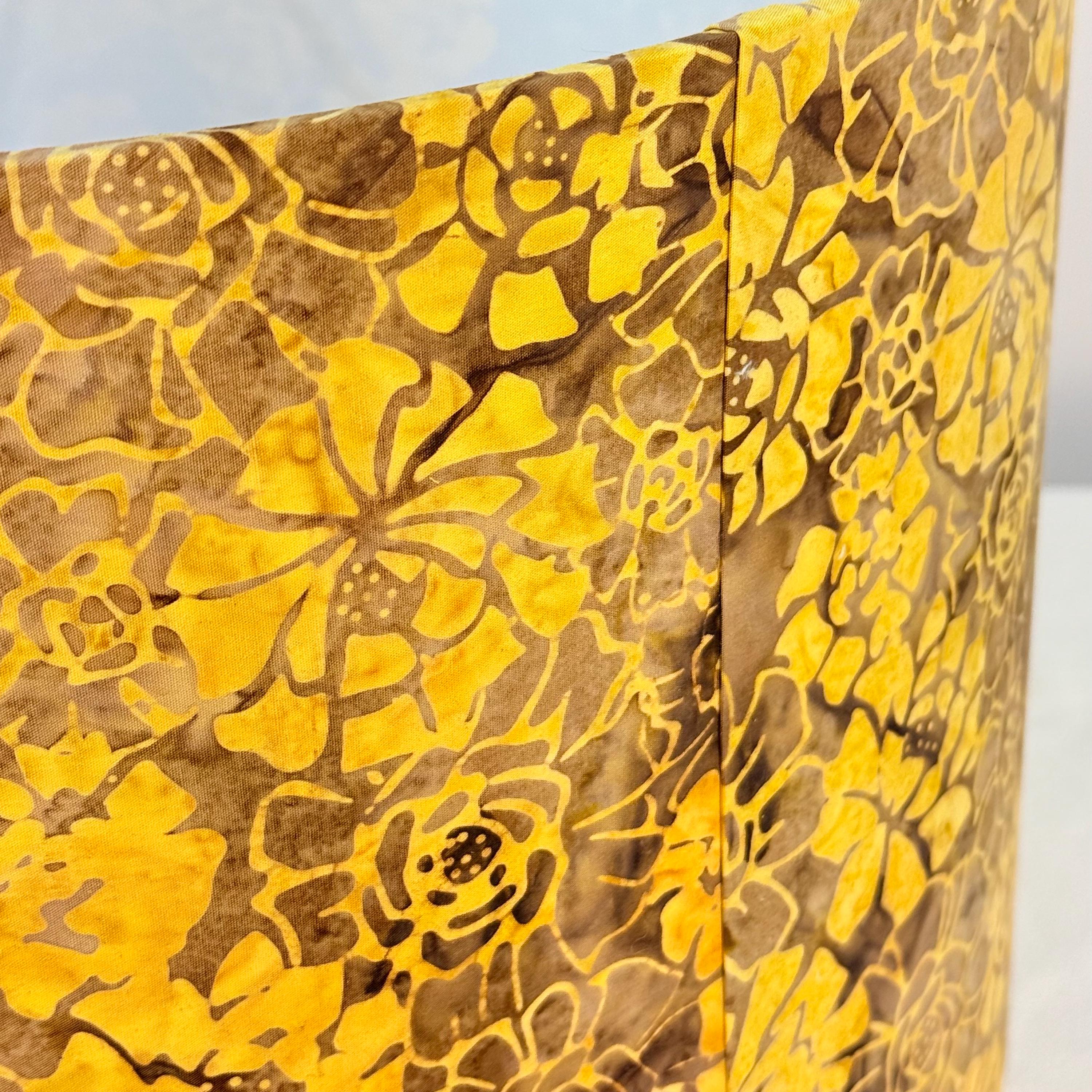 Yellow Brown Floral Drum Lampshade, Batik Cotton 16 Inch Cotton Lampshade, Handmade Floral Lampshade