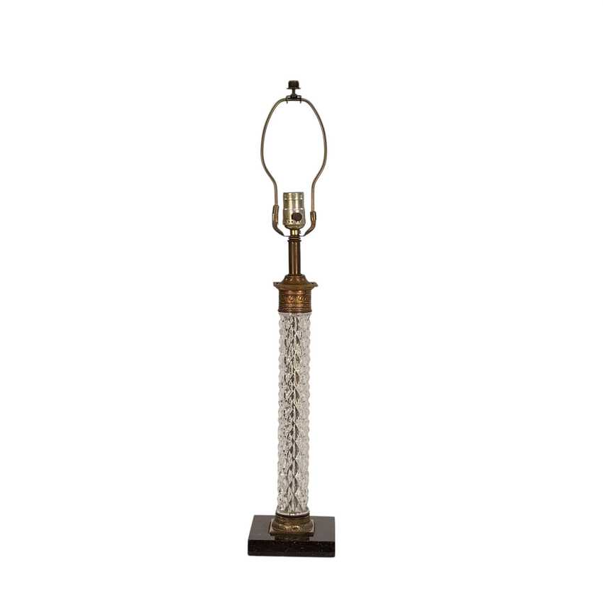 Tall Vintage Diamond Pattern Crystal Glass Lamp | Table Lamp | Brass and Black Vintage Lamp