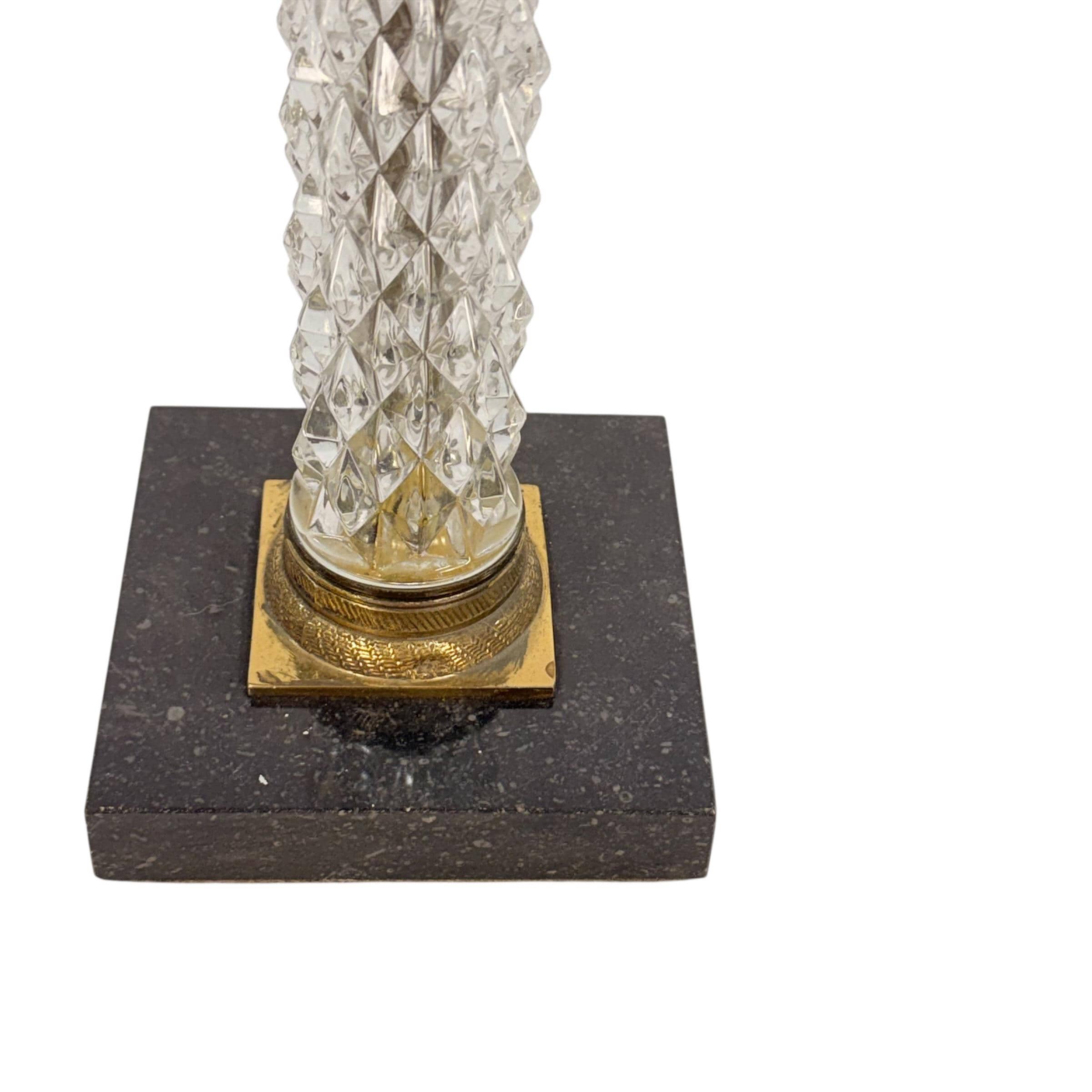 Tall Vintage Diamond Pattern Crystal Glass Lamp | Table Lamp | Brass and Black Vintage Lamp