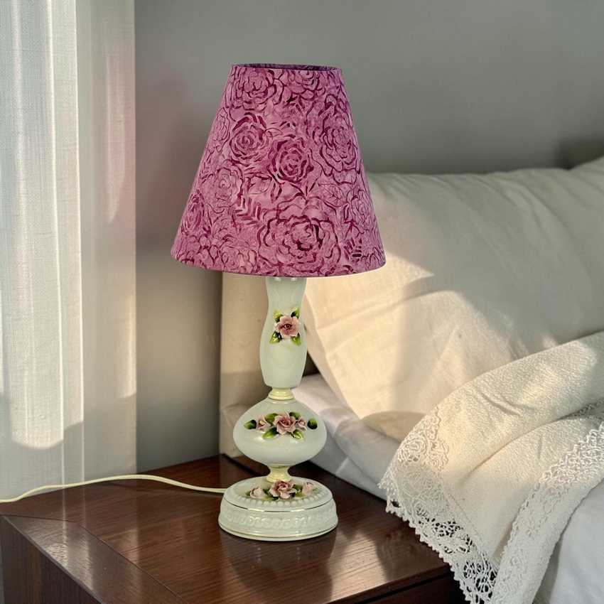 Ceramic Handmade Accent Rose Lamp | Japanese Vintage Table Lamp | Floral Ceramic Lamp