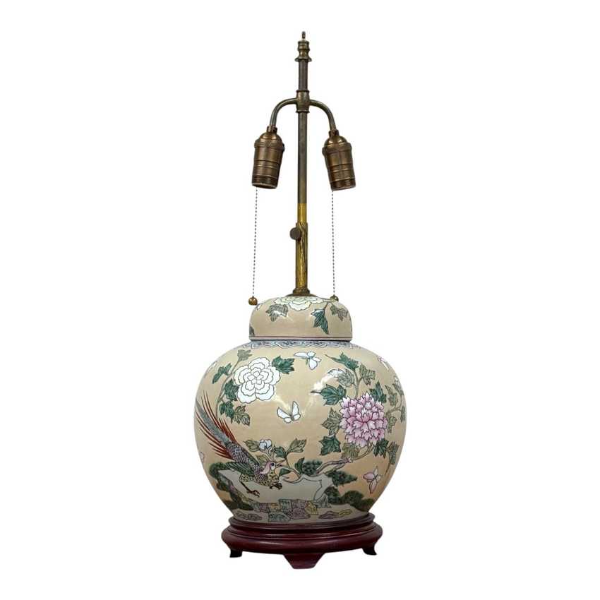 Vintage Ginger Jar Lamp | Hand Painted Chinoiserie Table Lamp | Traditional Floral Accent Lamp