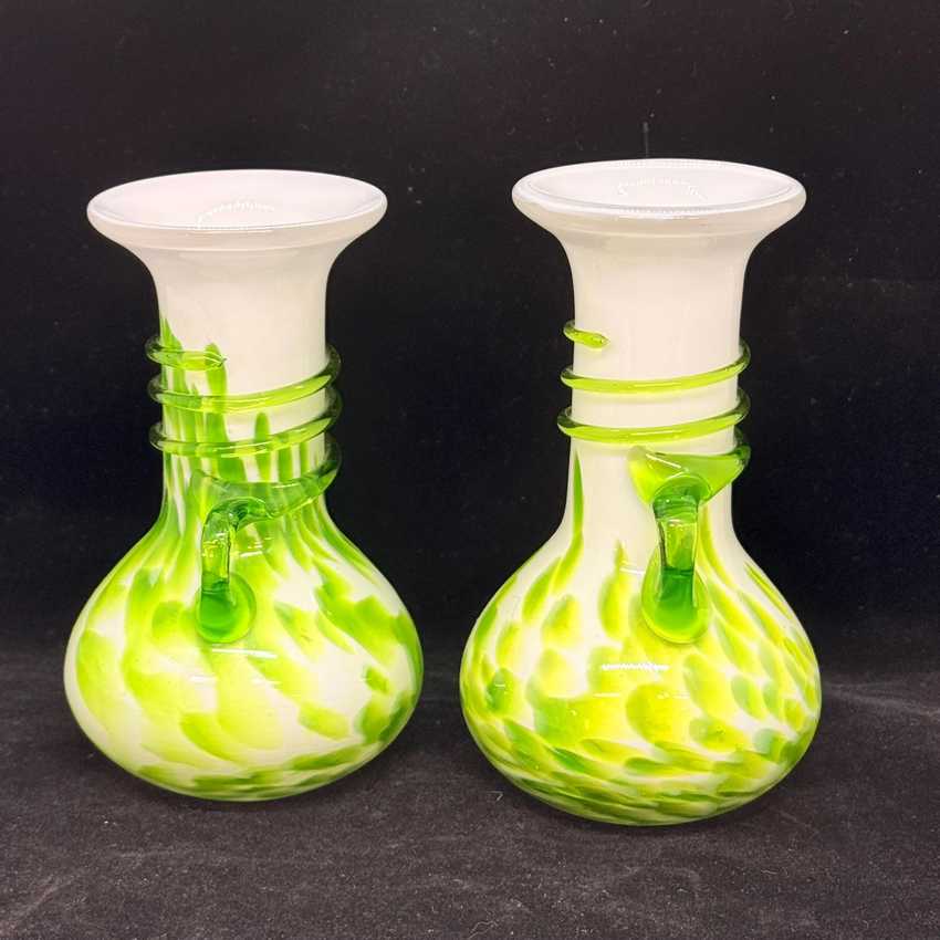 Small Art Glass Czech Vase Pair | Vintage Cottagecore Shelf Home Decor | Art Glass Vases