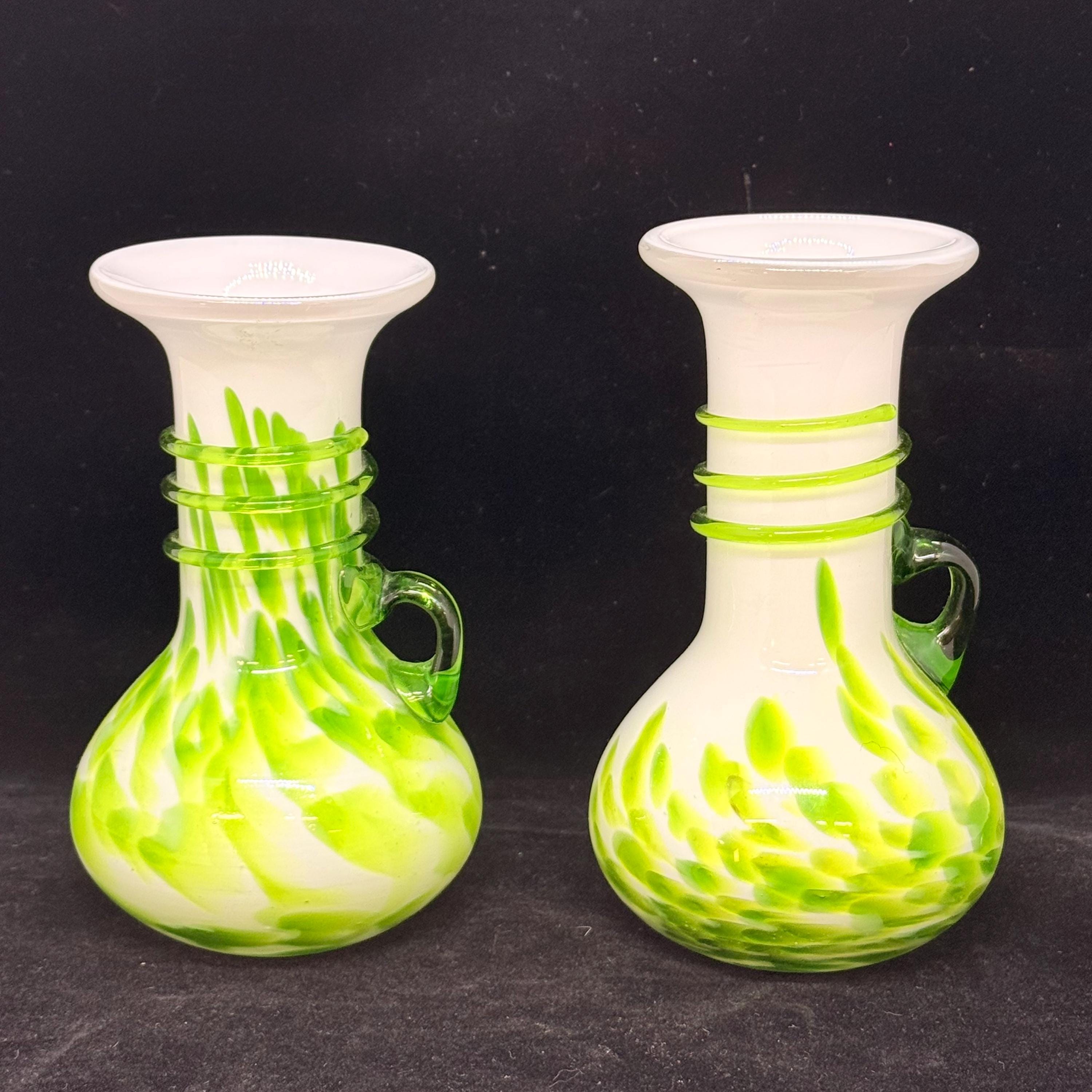 Small Art Glass Czech Vase Pair | Vintage Cottagecore Shelf Home Decor | Art Glass Vases
