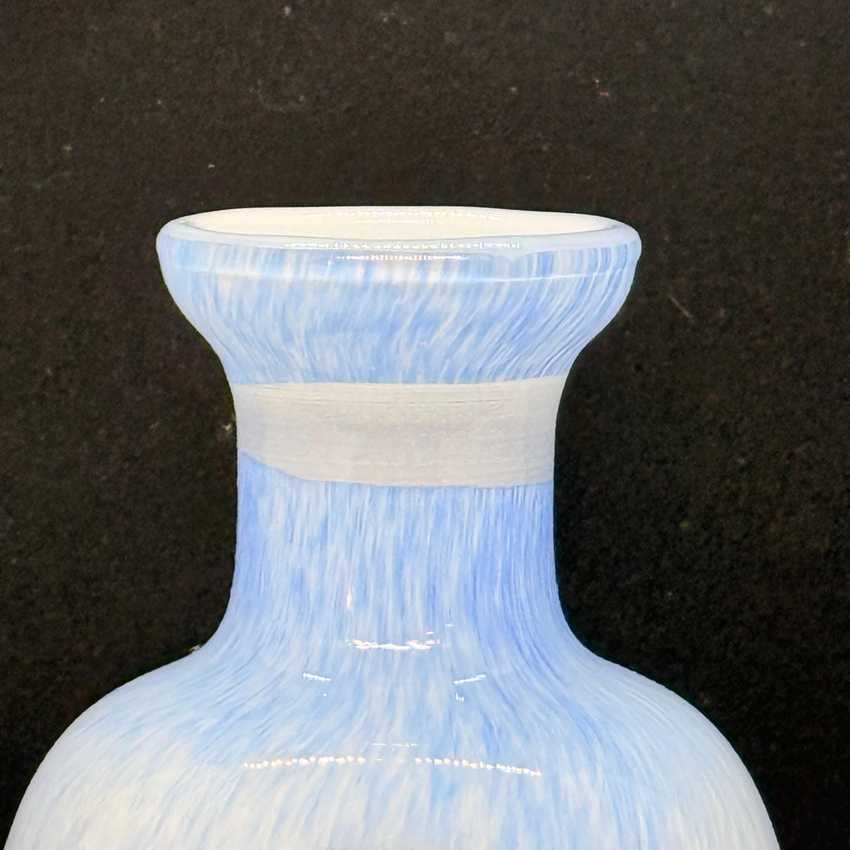 Vintage Hand Blown Art Glass Bud Vase | Blue & White Cased Glass Vase | Small Flower Vase | Mid Century Modern Decor | 5.75 Inch Vase