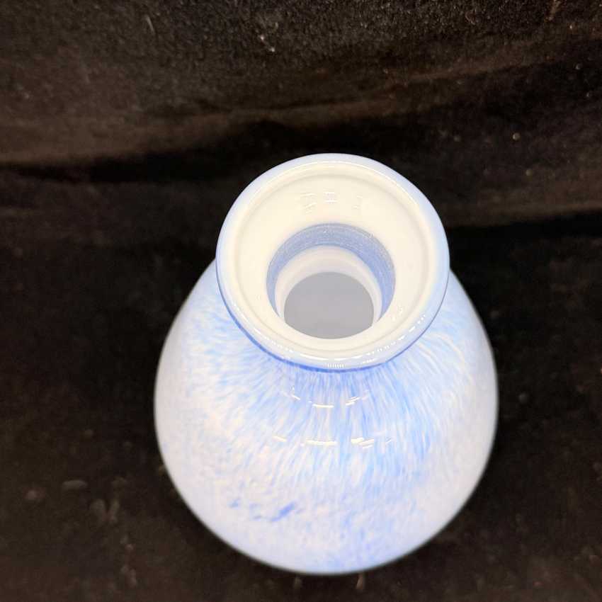 Vintage Hand Blown Art Glass Bud Vase | Blue & White Cased Glass Vase | Small Flower Vase | Mid Century Modern Decor | 5.75 Inch Vase