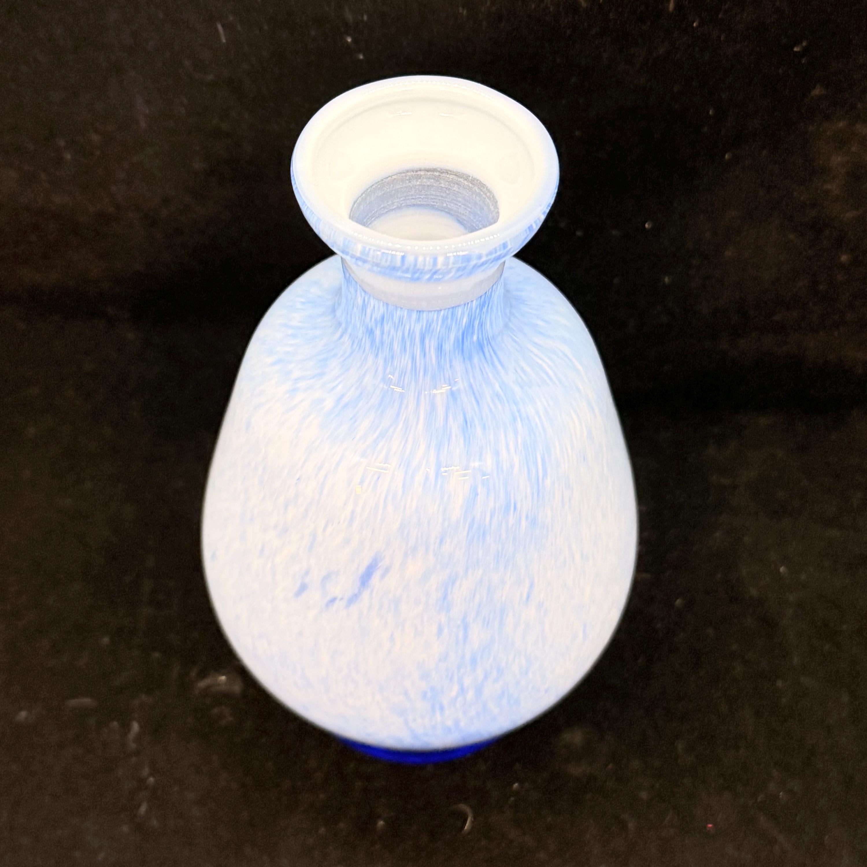 Vintage Hand Blown Art Glass Bud Vase | Blue & White Cased Glass Vase | Small Flower Vase | Mid Century Modern Decor | 5.75 Inch Vase