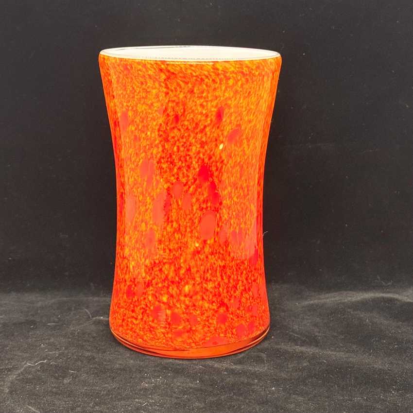 Vintage Hand Blown Art Glass Vase | Orange Speckled Cased Glass Vase | Mid Century Modern Decor | 6.5” Flower Vase | Retro Home Accent