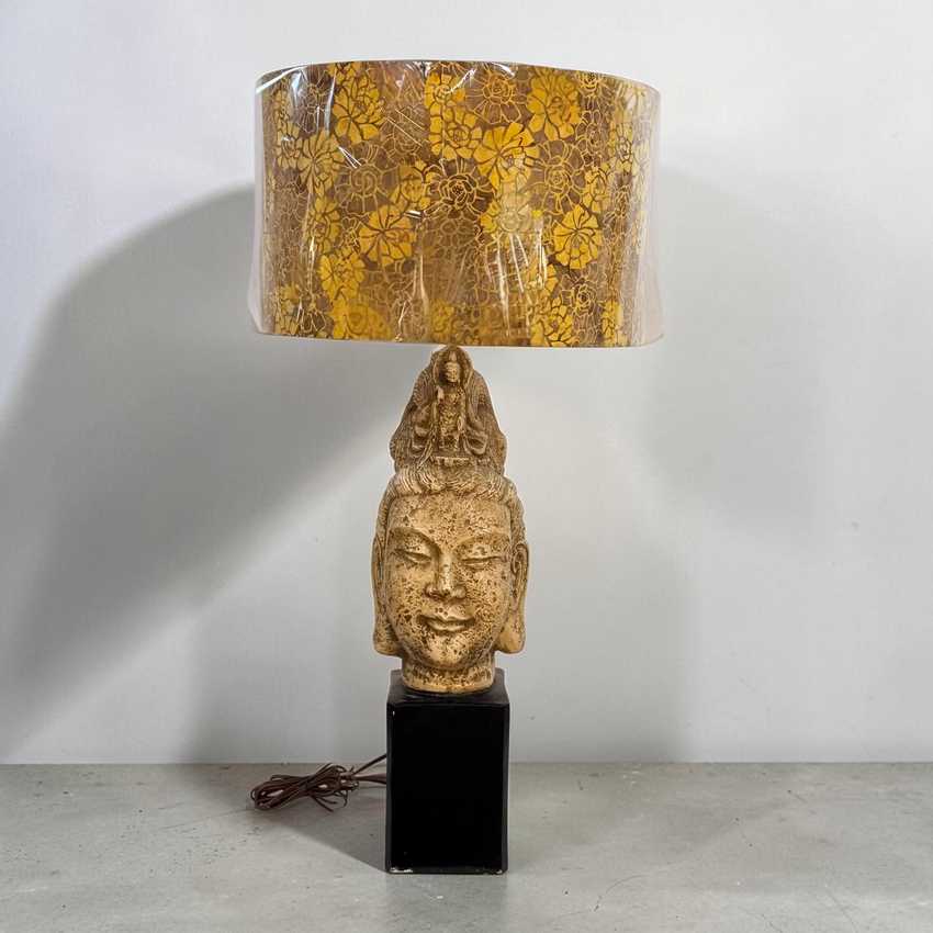 James Mont Ceramic Vintage Tara Buddha Head Lamp, Figural Home Decor Lamp, Mid Century Asian Vintage Buddha